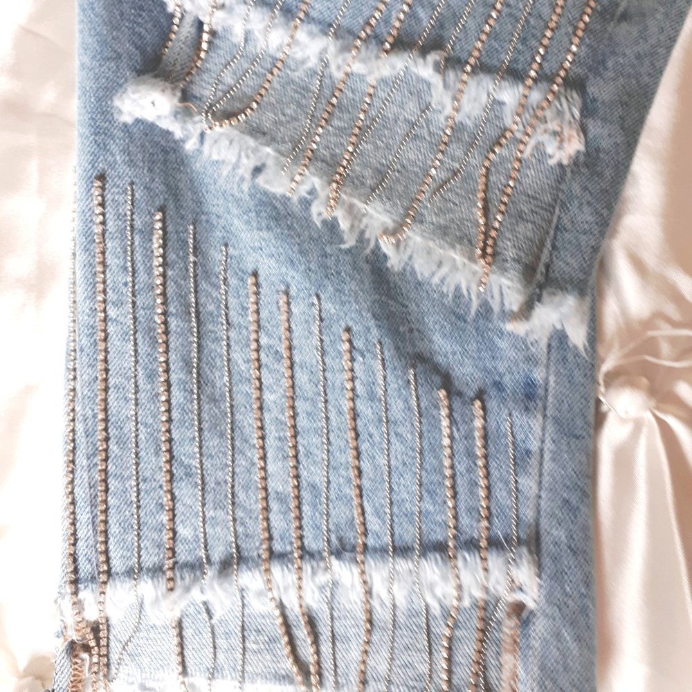 Zara light wash distressed "sparkle" denim, 4 - Picture 7 of 9